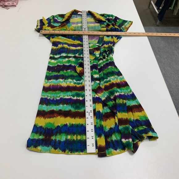 Calvin Klein Tie Dye Wrap Womens 4 Cap Sleeve Plunge V Neck Collar Waist Tie - Picture 9 of 15